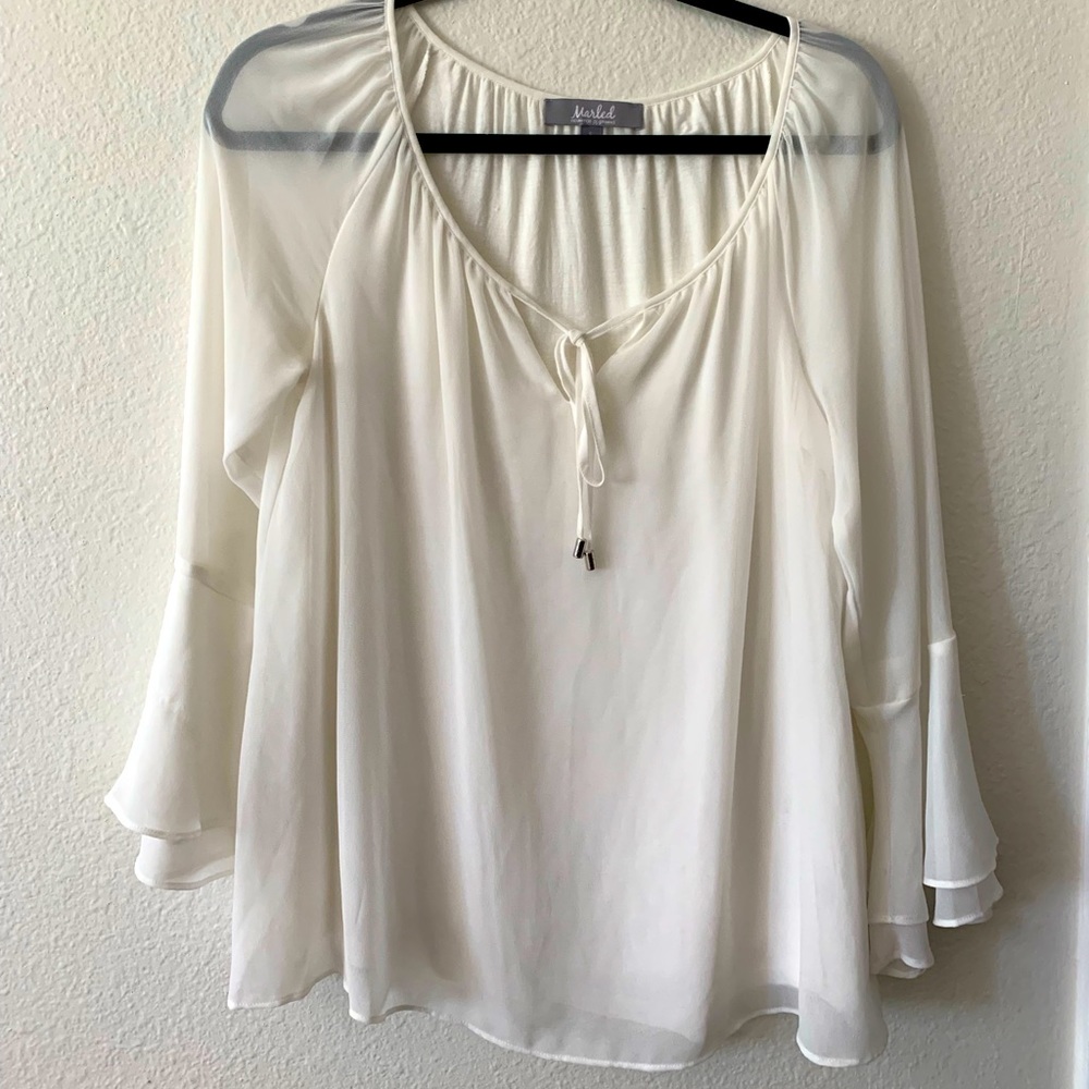 Marled Reunited Clothing White Longsleeve Blouse
